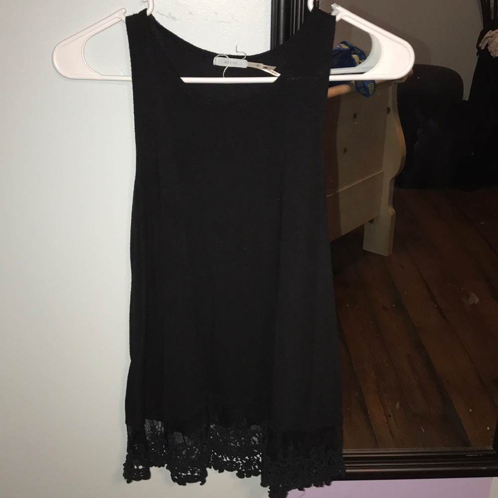 Black tank top with mesh trim